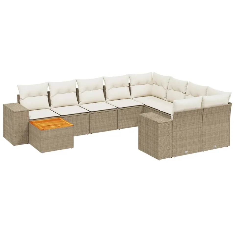 vidaXL 10-delige Loungeset met kussens poly rattan beige, foto 3