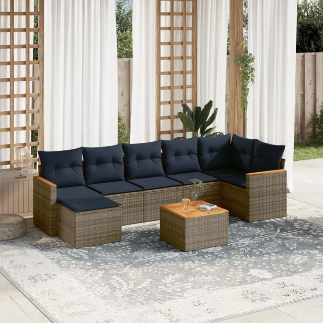vidaXL 8-delige tuinbankset met kussens, grijs polyrotan, foto 2