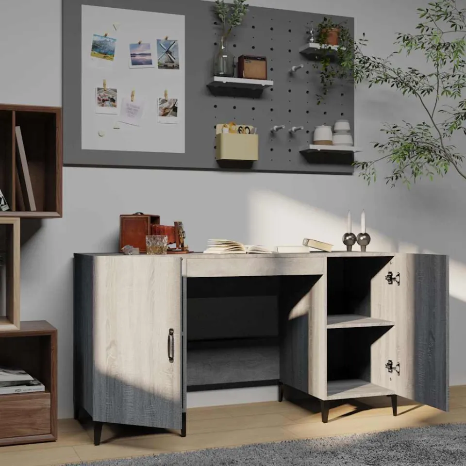 vidaXL Bureau 140x50x75 cm bewerkt hout sonoma eikenkleurig, foto 3