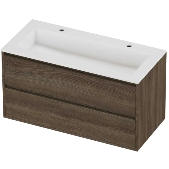 Proline Aristo Badmeubelset Polystone Elegant Greeploos 100x46x54 cm Glans Wit Vital Oak Eiken