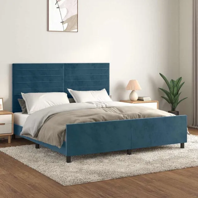 vidaXL Bedframe zonder matras 160x200 cm fluweel donkerblauw blauw