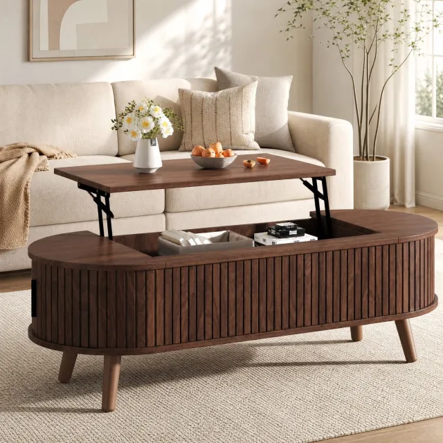 Maisentiel Salontafel 120 x 50 cm met hefblad en verborgen opbergruimte, MDF, walnoot