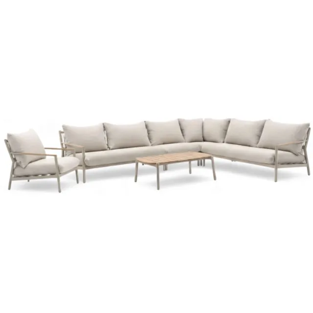 Belito Julia Loungeset 5-delig + Loungestoel | 334 x 258 cm | Taupe Rope & Aluminium Beige