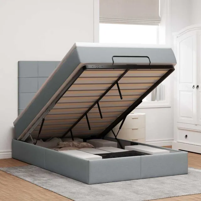 vidaXL Ottoman bed met matras 120x190 cm stof lichtgrijs grijs