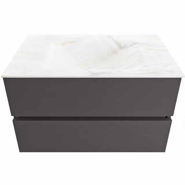 Mondiaz VICA-DLUX 80cm badmeubel onderkast Dark grey 2 lades. Inbouw wastafel CLOUD midden 1 kraangat, kleur Ostra.