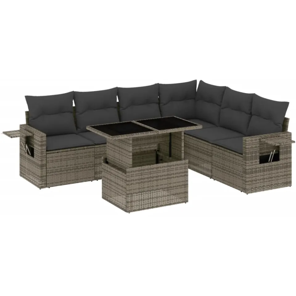vidaXL 7-delige Loungeset met kussens poly rattan grijs