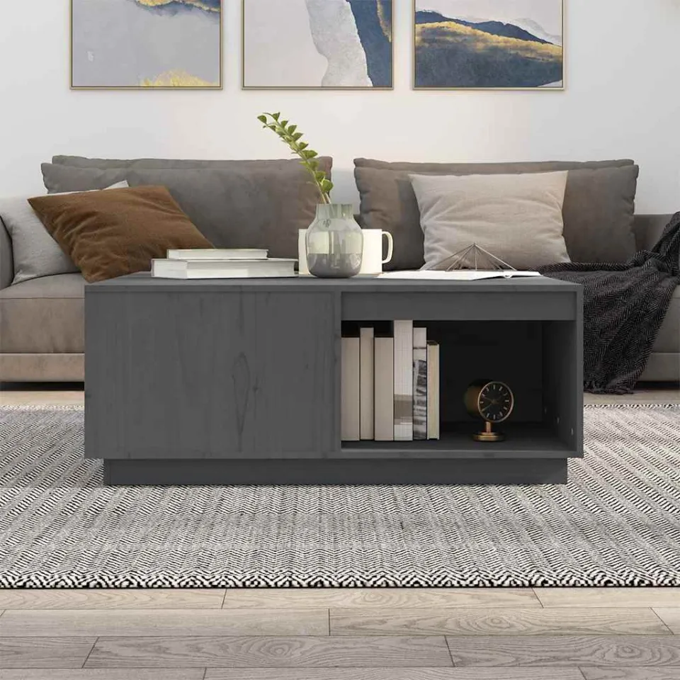 vidaXL Salontafel 100x101x40,5 cm massief grenenhout grijs, foto 3