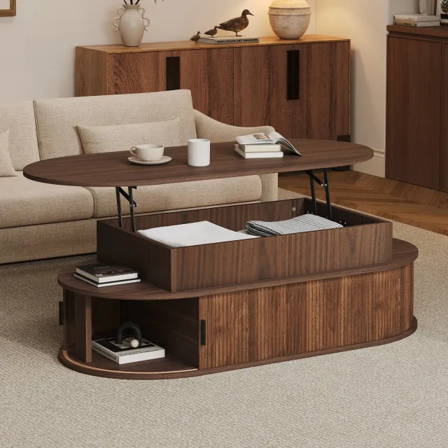 MODENUIT Salontafel - Verstelbaar Met Opbergruimte - Woonkamer - Mdf Walnootlook - 100 x 50 x 40 cm Walnootkleur