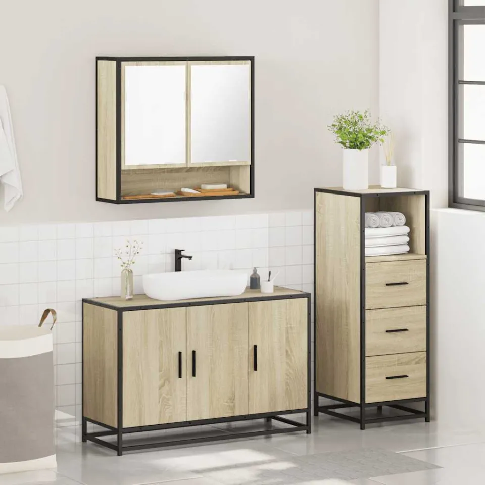vidaXL 3-delige Badkamermeubelset bewerkt hout sonoma eikenkleurig, foto 4