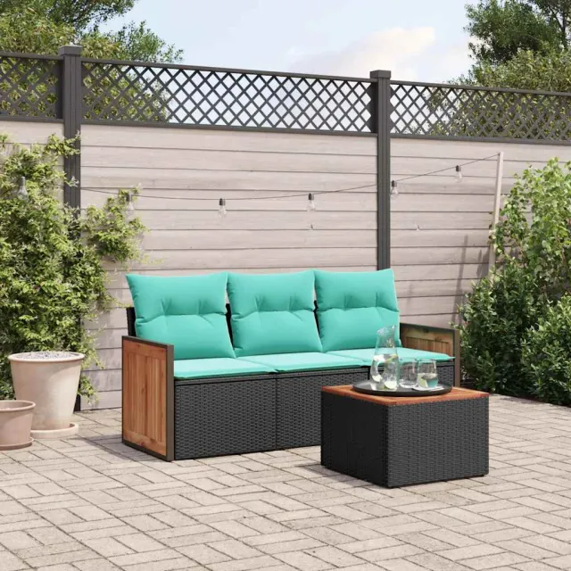 vidaXL 4-delige tuinbankset met kussens, zwart polyrotan, foto 2