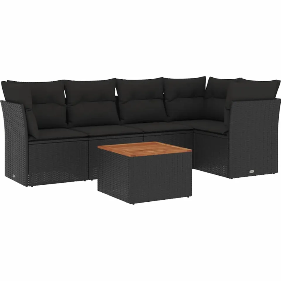 vidaXL 6-delige Loungeset met kussens poly rattan zwart