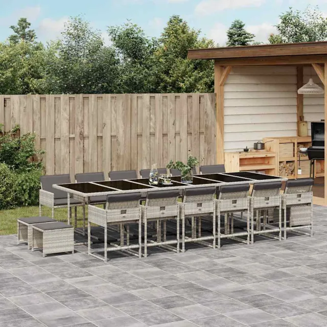 vidaXL 17-delige Tuinset met kussens poly rattan lichtgrijs grijs, foto 2