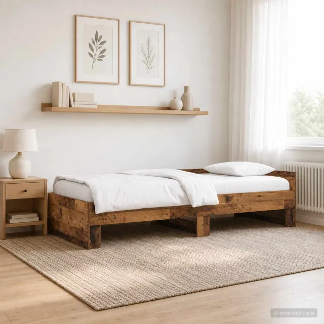 vidaXL Bedframe met Hoofdeinde Oud hout 80 x 200 cm Bewerkt hout Bruin