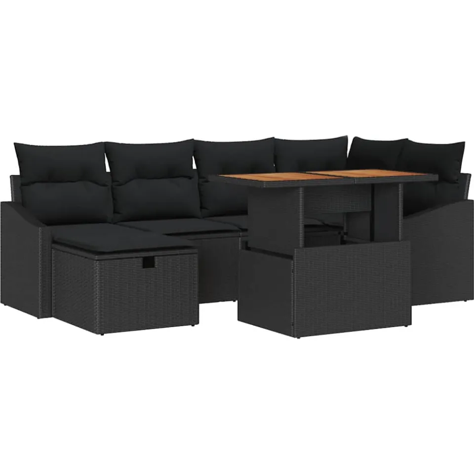 vidaXL Tuin Sofa Set 7 st Zwart poly rattan