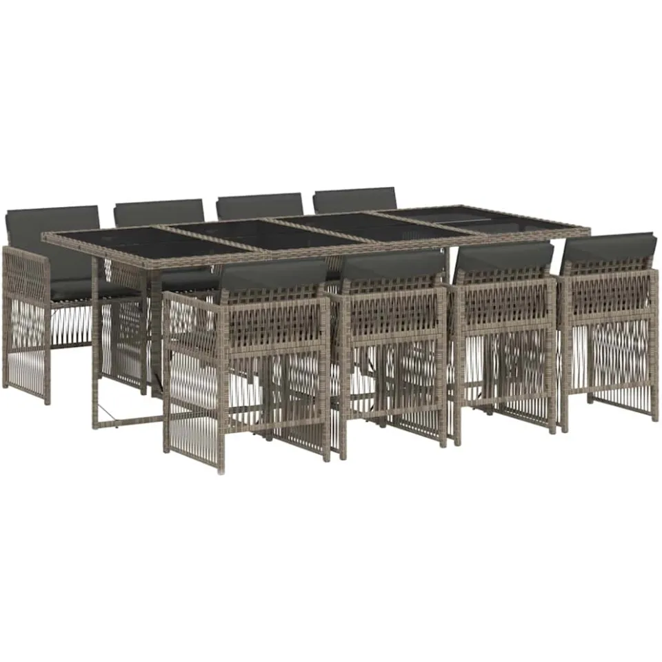 vidaXL 9-delige Tuinset met kussens poly rattan grijs, foto 3