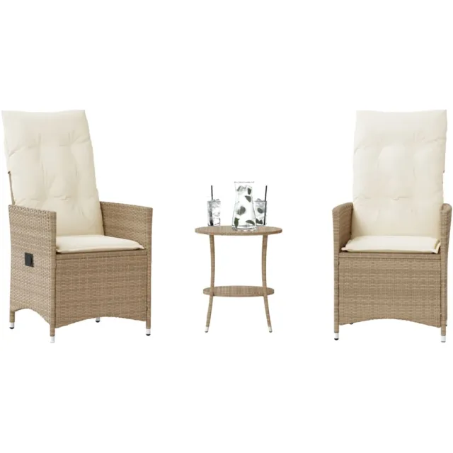 vidaXL 3-delige Bistroset met kussens poly rattan beige