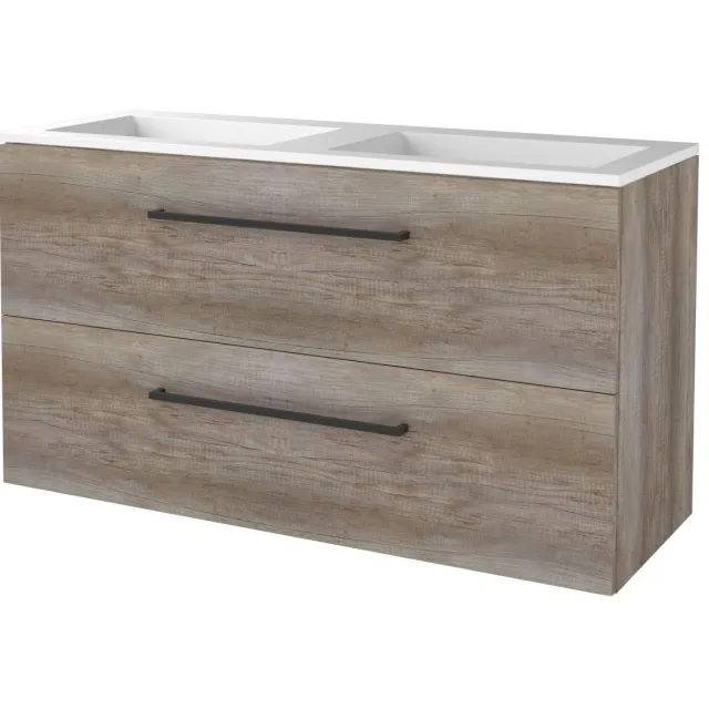 Boss & Wessing Badmeubelset BWS Salt 120x46cm Met Grepen 2 Lades Met Wastafel Scotch Oak Bruin