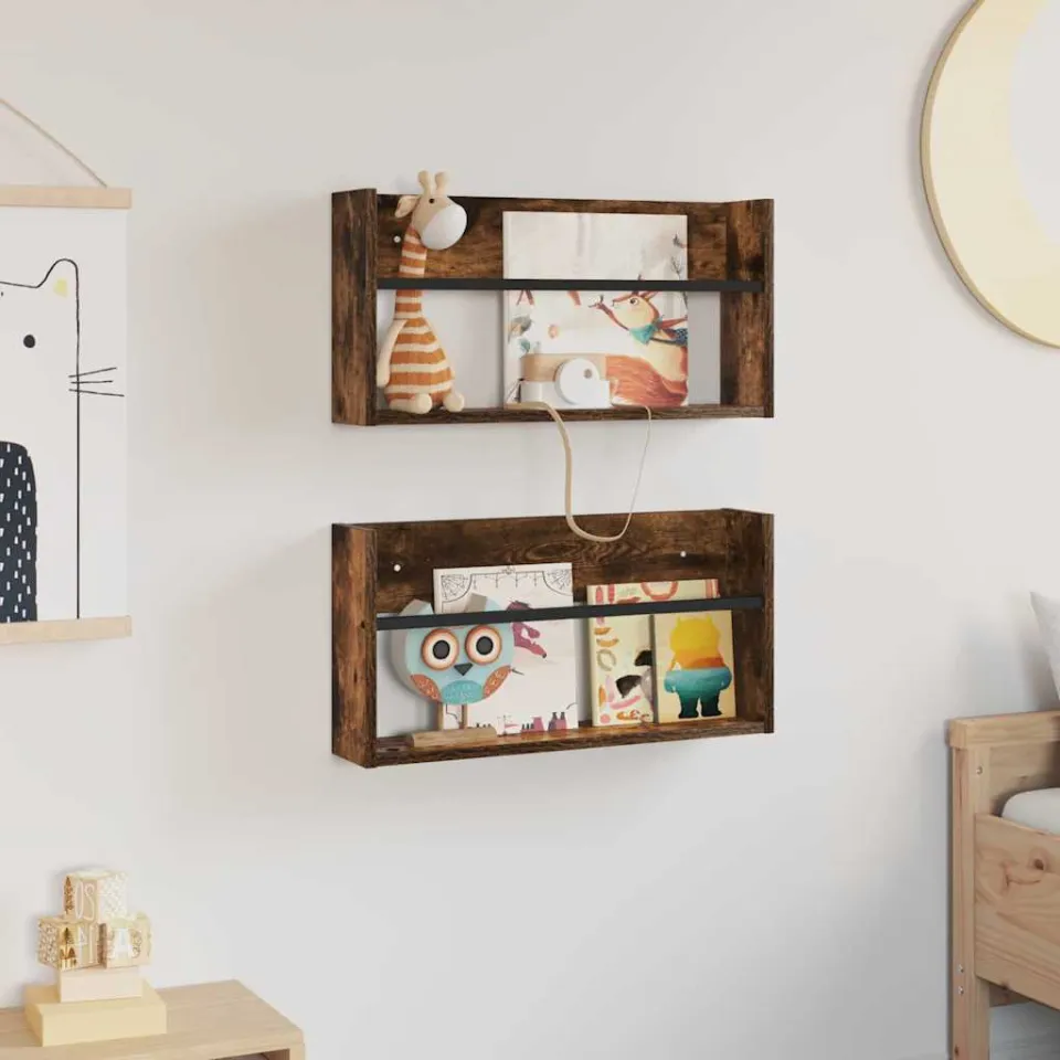 vidaXL Tijdschrift Rek 2 st Gerookt eiken 60 x 12 x 30 cm Bewerkt hout, foto 4