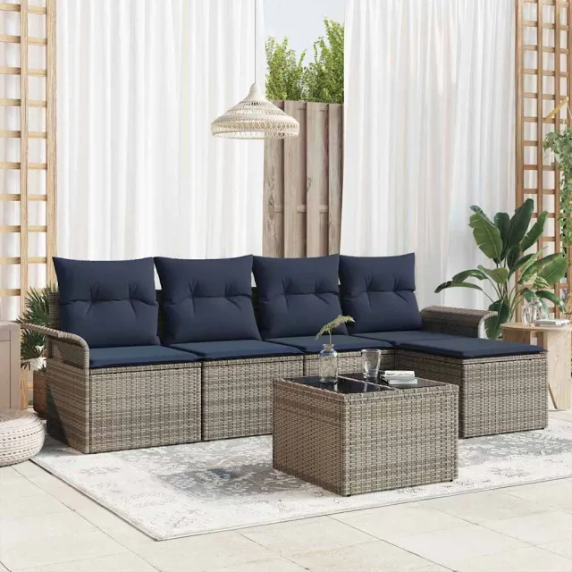 vidaXL Tuin Sofa Set 6 st Grijs poly rattan, foto 2