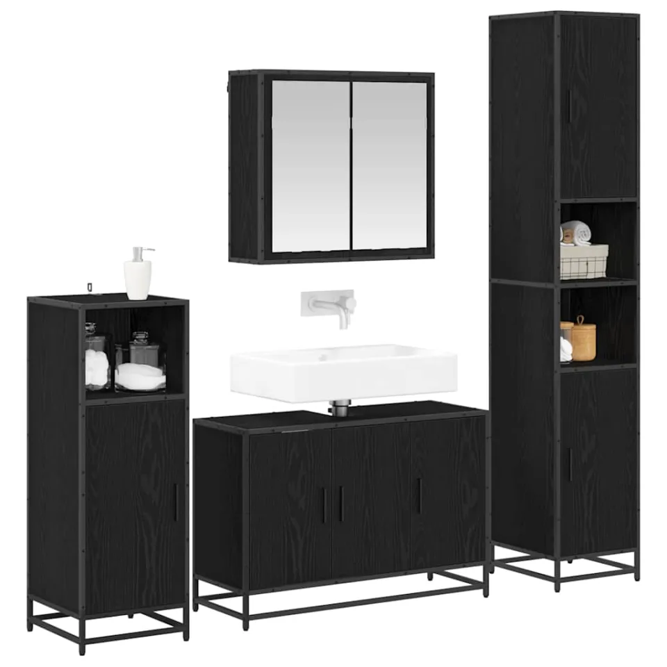 vidaXL Badkamermeubelset 4 st Zwart Eiken 90 x 33 x 60 cm Bewerkt hout