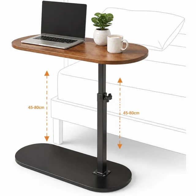 AIMASON In Hoogte Verstelbare Bijzettafel - Laptoptafel voor Bank en Bed - Moderne Sofatafel / Bedtafel - Walnoot Houtlook & Zwart Metaal - 45x30 cm - Bijzettafel - Banktafel - Tafeltje - Laptoptafel - Zwart en Bruin