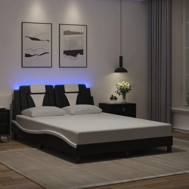 vidaXL Bedframe "Viana" met LED zonder matras zwart en wit 140x200 cm