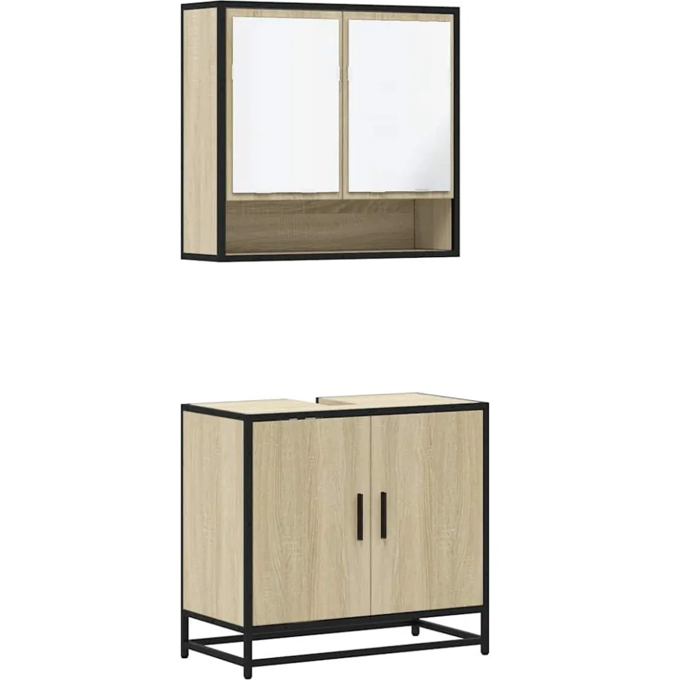 vidaXL 2-delige Badkamermeubelset bewerkt hout sonoma eikenkleurig, foto 3