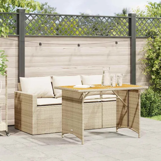 vidaXL 2-delige Tuinset met kussens poly rattan beige, foto 2