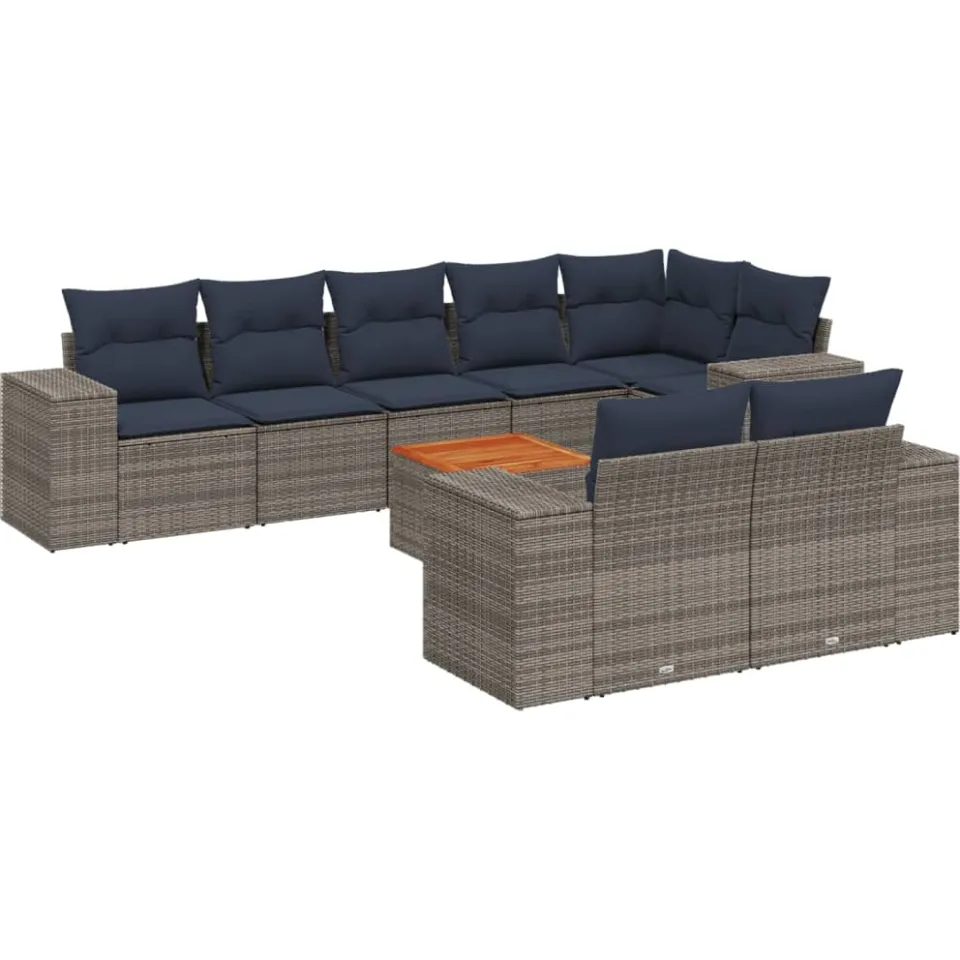 vidaXL 9-delige tuinbankset met kussens, grijs polyrotan, foto 3