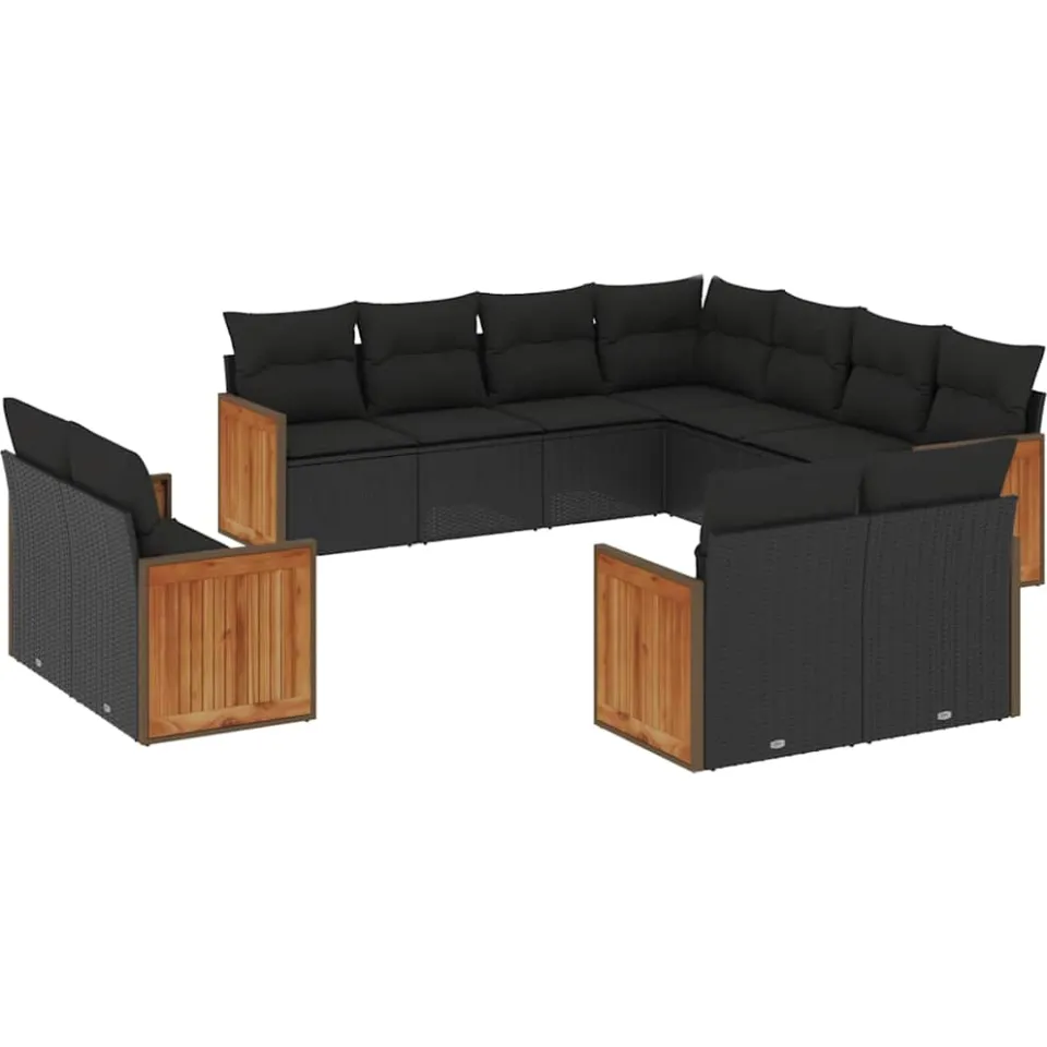 vidaXL 11-delige Loungeset met kussens poly rattan zwart, foto 3