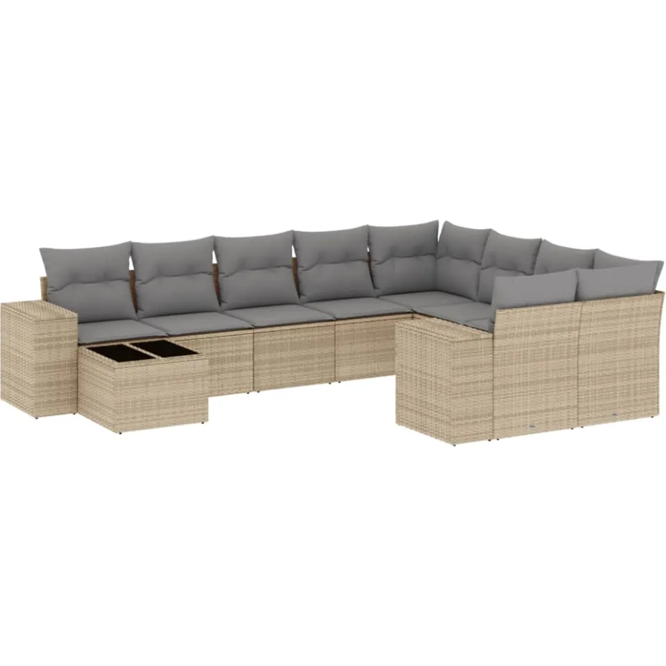 vidaXL 10-delige Loungeset met kussens poly rattan beige