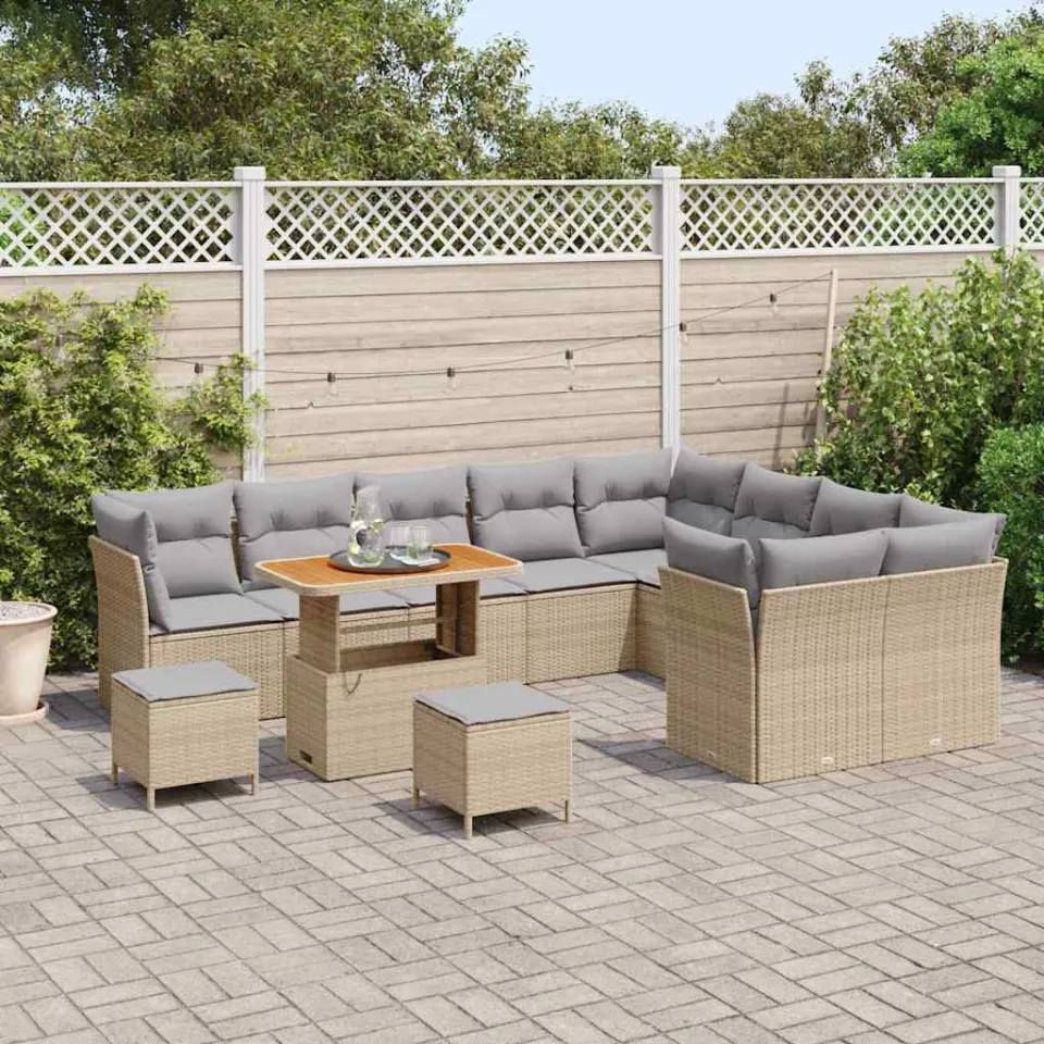 vidaXL Tuinbankenset 12 st Beige poly rattan, foto 3