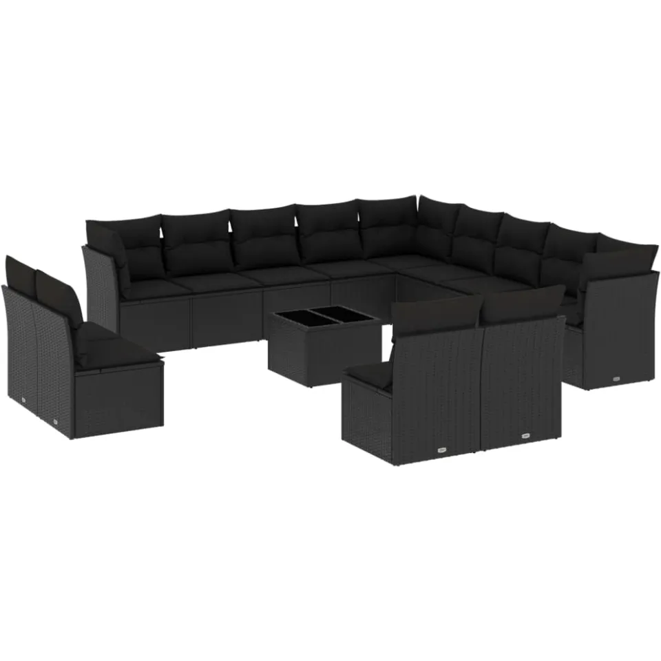 vidaXL 14-delige Loungeset met kussens poly rattan zwart