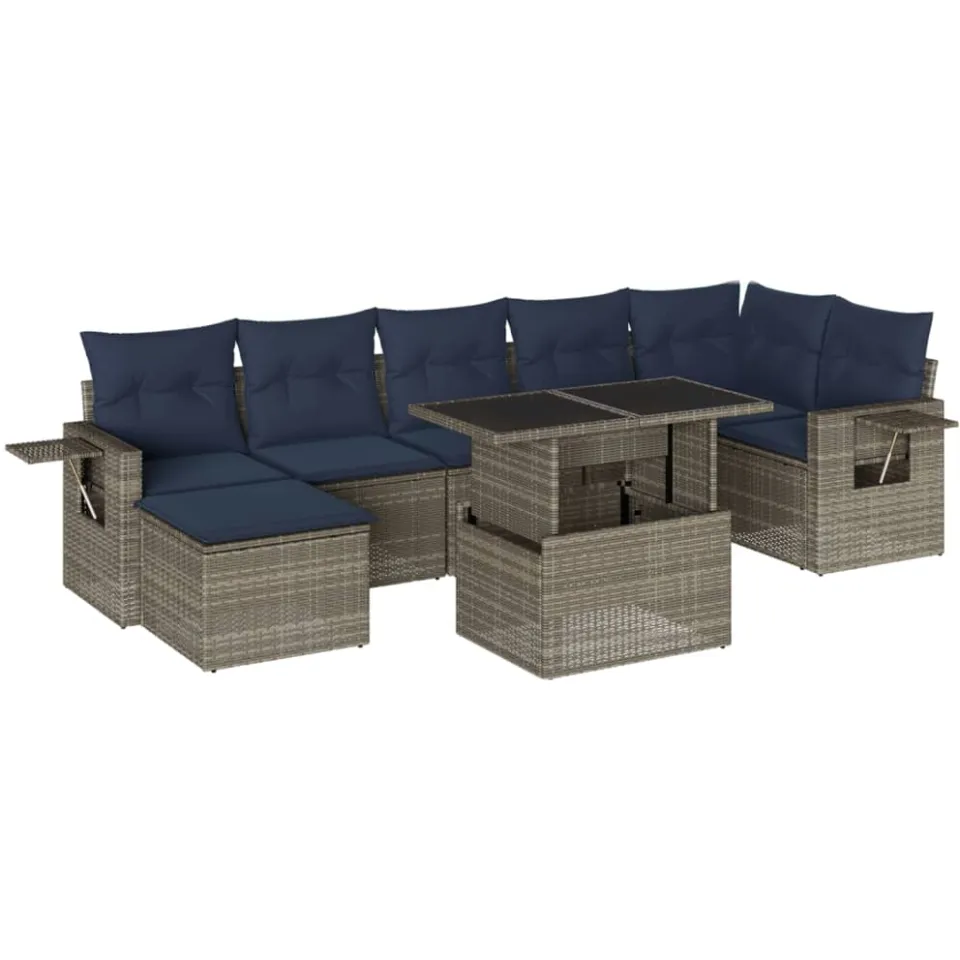 vidaXL 8-delige tuinbankset met kussens, grijs polyrotan, foto 3