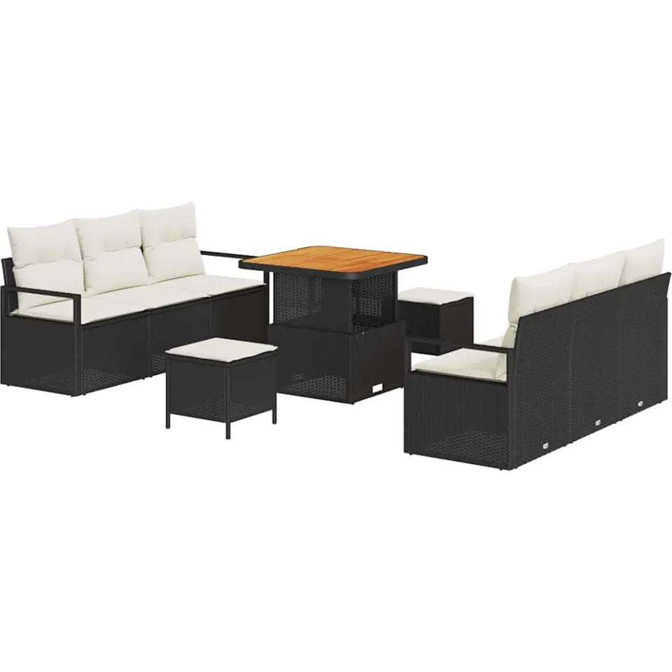 vidaXL Tuinbankenset 9 st Zwart poly rattan