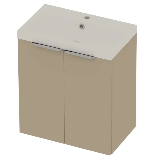 Basic-Line Pretty 36 Badmeubelset Polystone 1 Kraangat Voor Grepen 60x36x70 cm Mat Beige Mat Wit