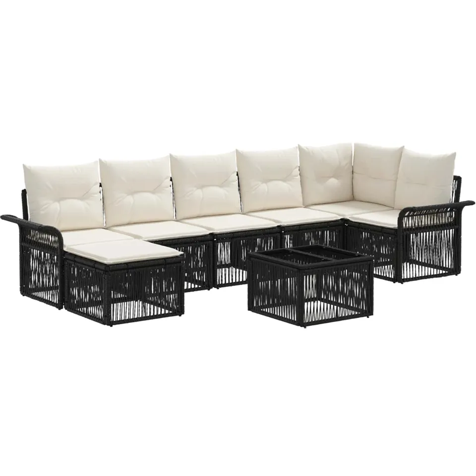 vidaXL Tuinbankenset 8 st Zwart poly rattan, foto 3