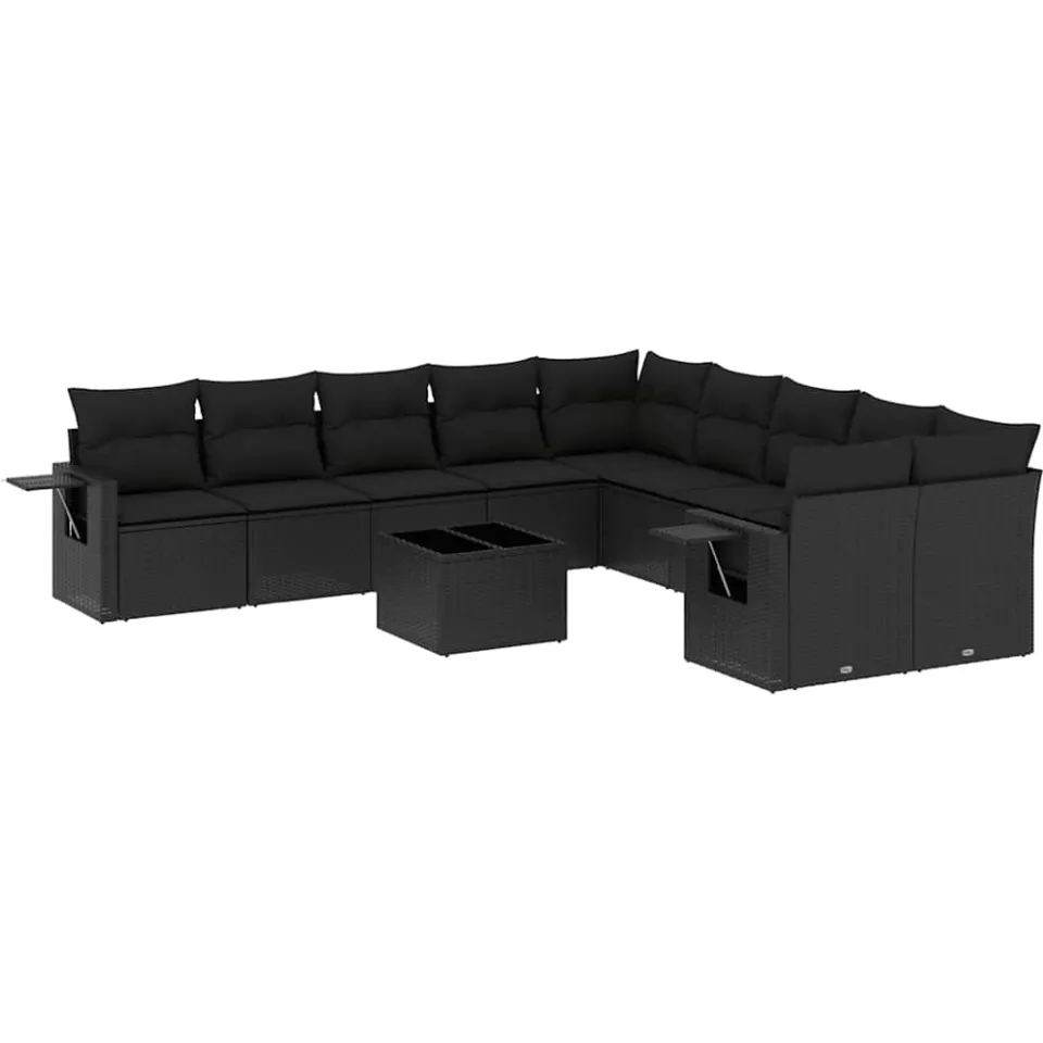 vidaXL 11-delige Loungeset met kussens poly rattan zwart