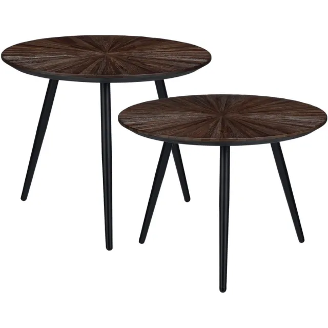 Mica Decorations Dane Bijzettafels - Salontafel Set van 2 - Bijzettafel Rond H44 x Ø54 cm - Koffietafel Set van Gerecycled Hout - Plantentafeltje - Bijzettafeltjes Woonkamer - Bruin