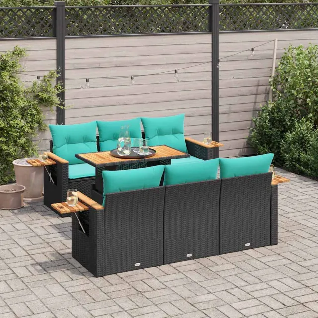 vidaXL 7-delige Loungeset met kussens poly rattan zwart, foto 2