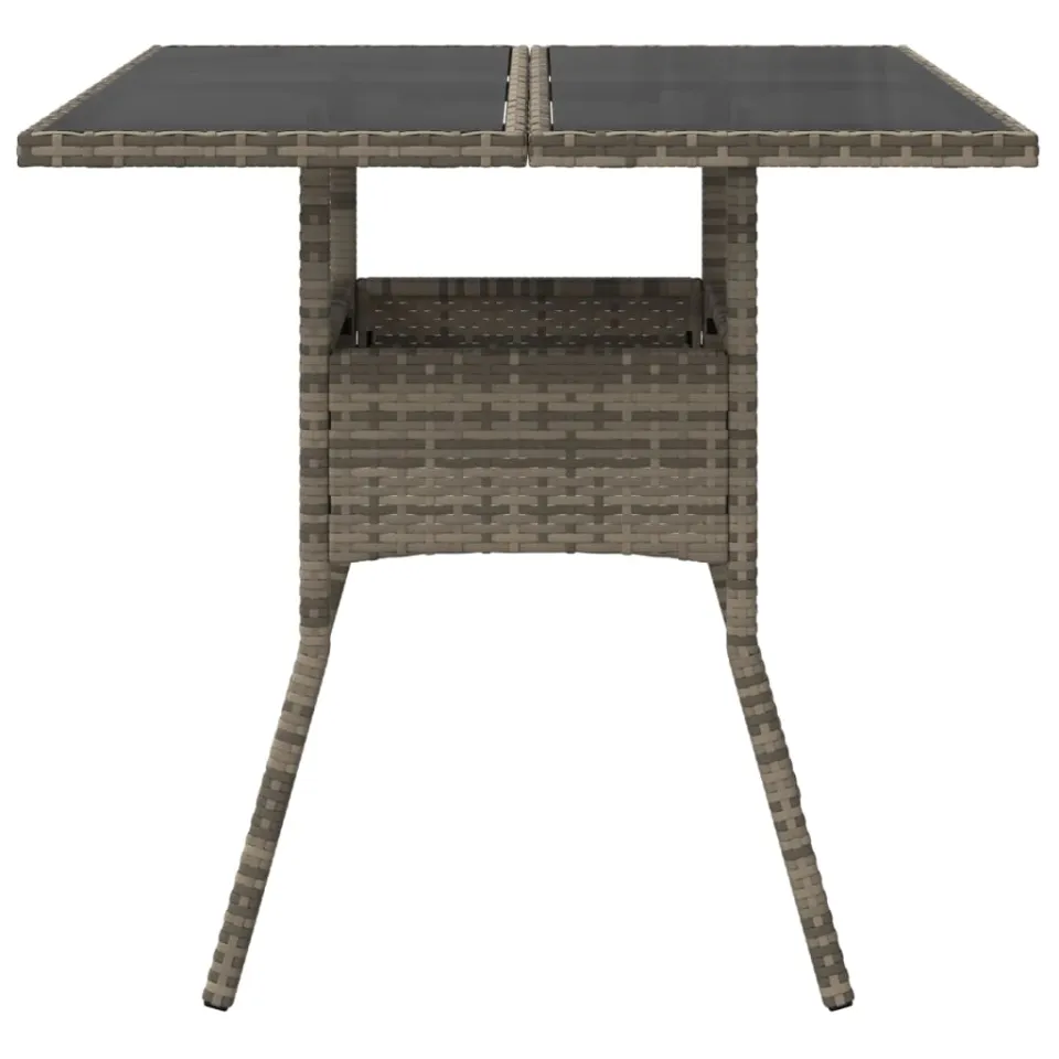 vidaXL Tuintafel met glazen blad 80x80x75 cm poly rattan grijs, foto 4