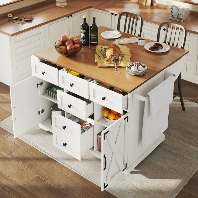 COVREO Eettafel 147 x 44 x 93 cm - opklapbare keukentrolley met opbergruimte, wit