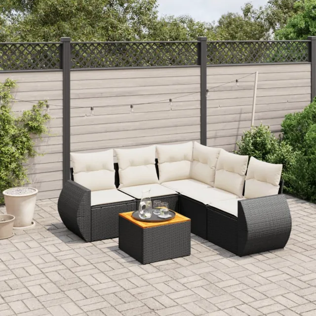 vidaXL 6-delige Loungeset met kussens poly rattan zwart, foto 2