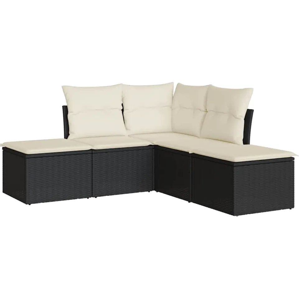 vidaXL 5-delige Loungeset met kussens poly rattan zwart