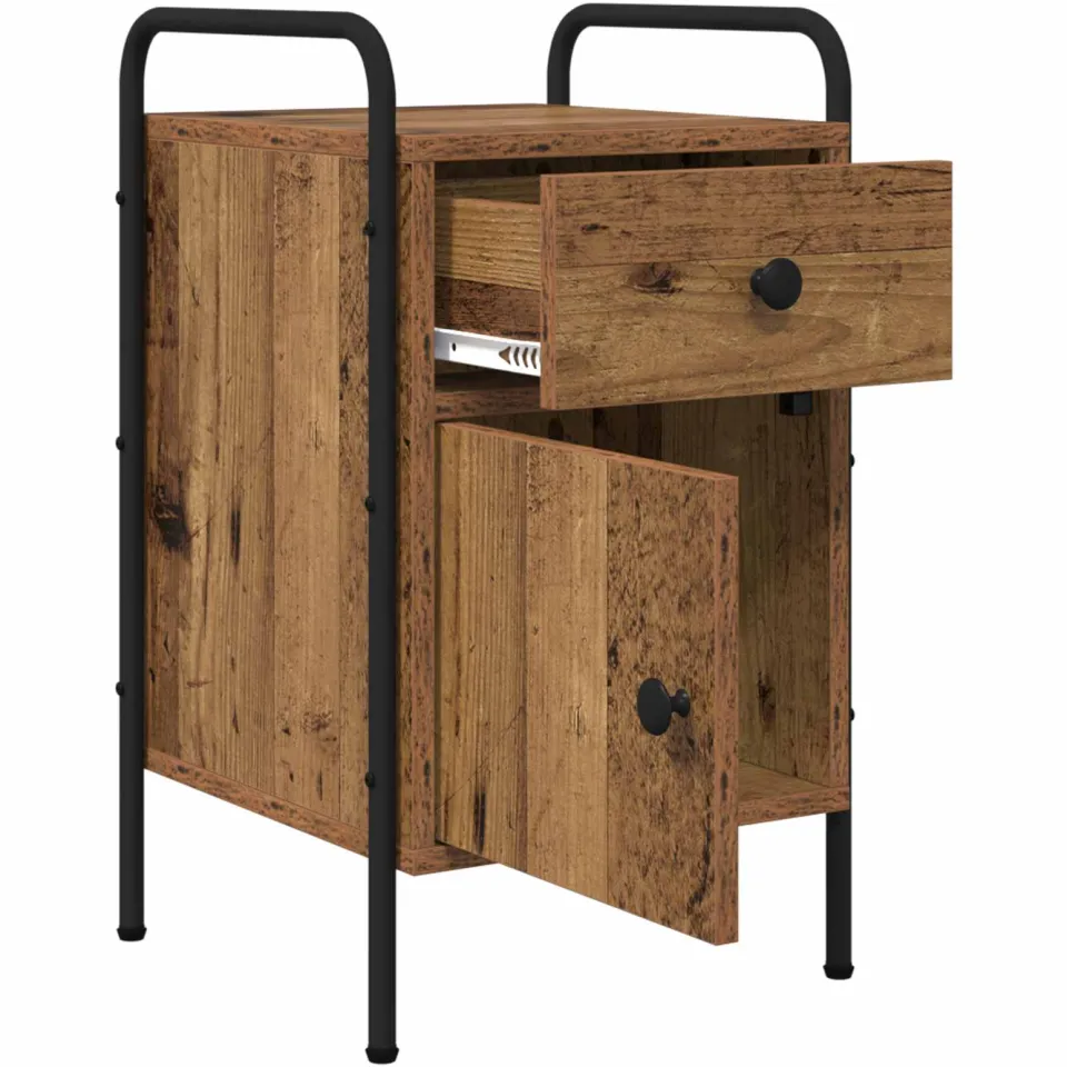 vidaXL Nachtkastje Oud hout 35 x 36,5 x 61 cm Bewerkt hout bruin, foto 2