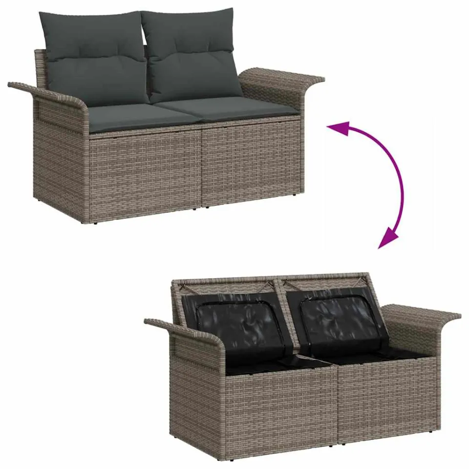 vidaXL Tuin Sofa Set 6 st Grijs Poly riet, foto 2