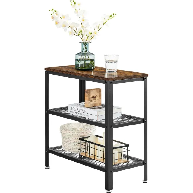 O'DADDY Industriële Wandtafel - Haltafel - Sidetable Industrieel - Bijzettafeltje met 2 Gaasplanken - Banktafel - Salontafel - Kleine Tafel - Koffietafel - Consoletafel - Dressoir - Rustiek Bruin - 60 x 30 x 60 cm - 3 Niveaus