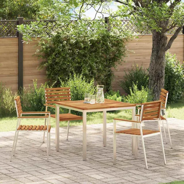 vidaXL Eettafel 90x90x75 cm Massief Acacia Hout en Roestvrijstaal Bruin