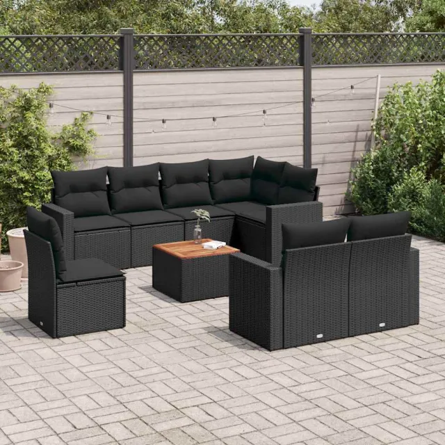 vidaXL 9-delige Loungeset met kussens poly rattan zwart, foto 2