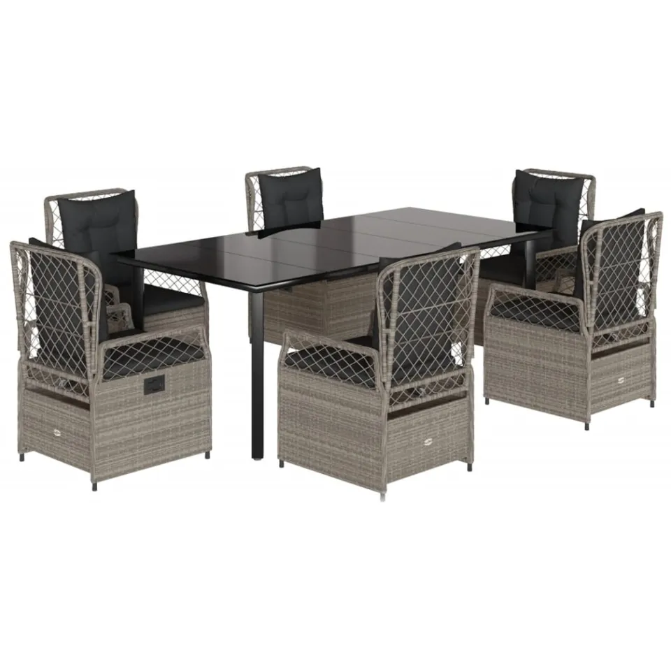 vidaXL 7-delige Tuinset met kussens poly rattan grijs, foto 3